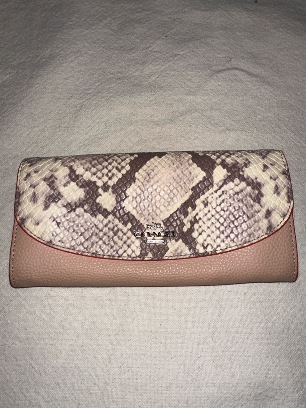 Coach Snakeskin Envelope Wallet two tone nude blush
